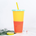 Copa de color personalizada Cambia de plástico reutilizable Cazón de plástico flaco con paja